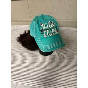 Wild Child Teal Embroidered Baseball Cap Distressed Contrast Stitch Hat